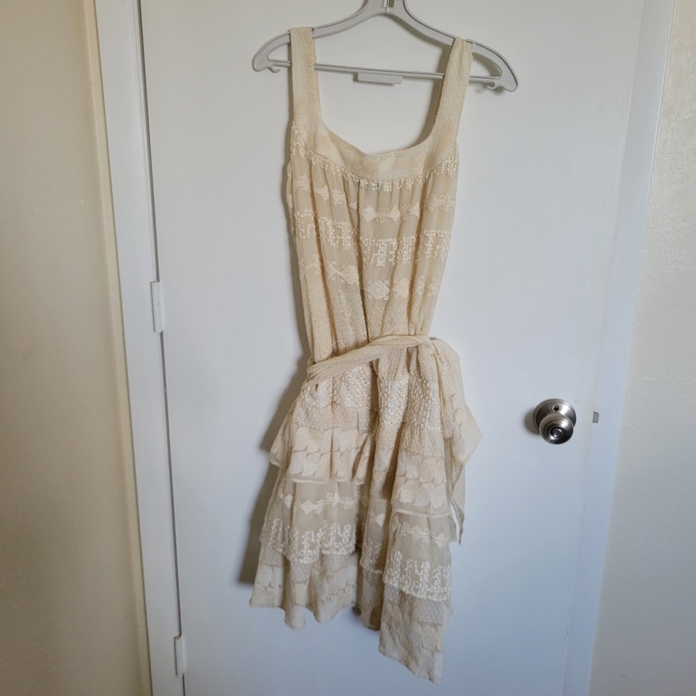NWT Pedro Del Hierro Ivory Cream Lace Mixed Texture Dress